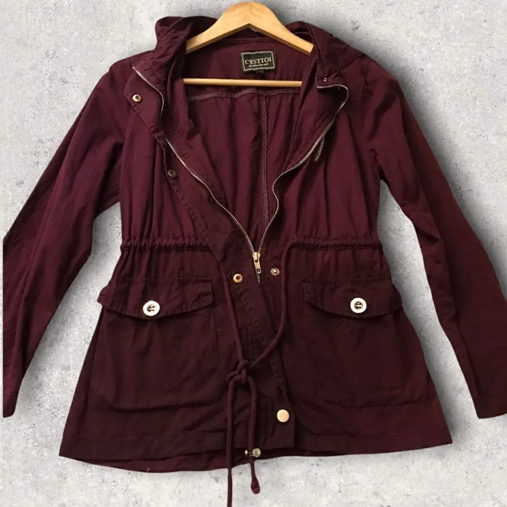 𝅺: : C’ESTTOI Cinch Waist Jacket Coat with Hoodie : :